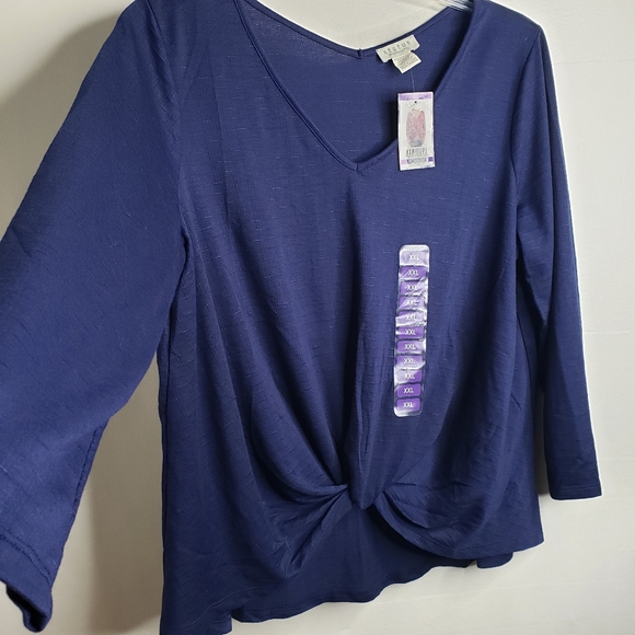 Status By Chenault Womens Twist Front V-Neck Pullover Navy Blue Top Size XXL NWT - Picture 7 of 13